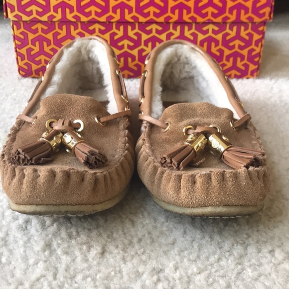 Tory Burch Dee Dee Suede & Shearling Moccasin Slippers - Picture 6 of 15